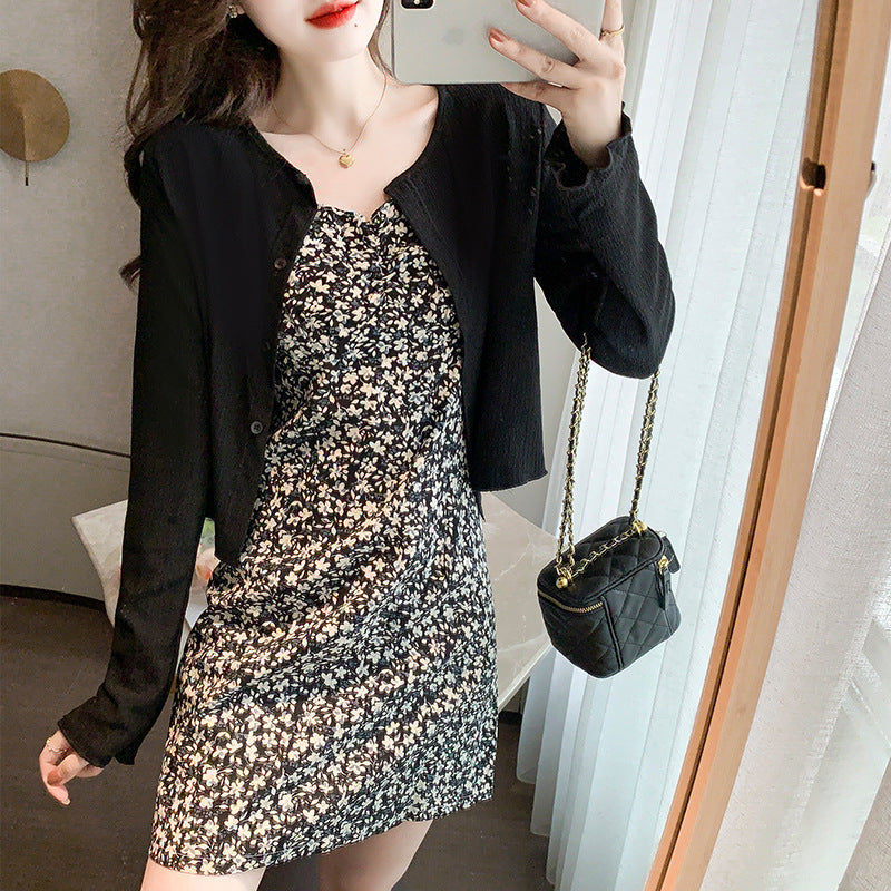 Damen Blumendesign Minikleid mit tailliertem Schnitt und femininem V-Ausschnitt Drune