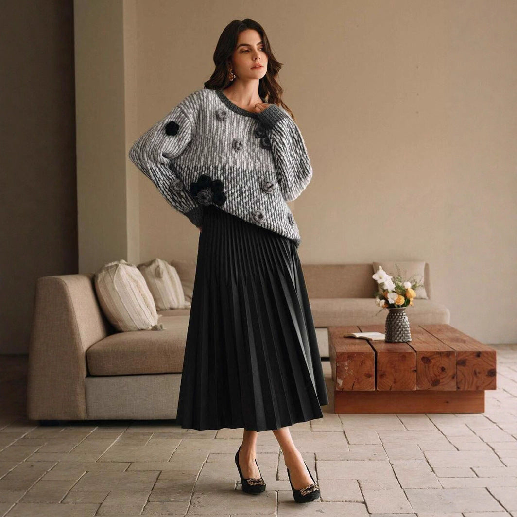Damen Strickpullover mit floralen Akzenten und strukturiertem Design Drune