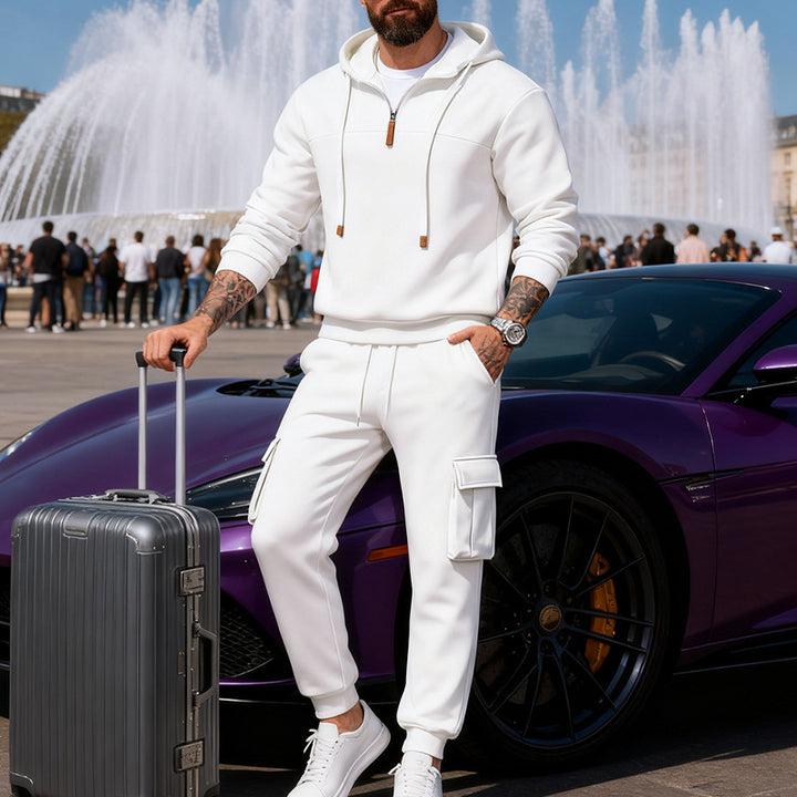 Herren nan lässiger Fleece-Jogginganzug mit halbem Reißverschluss und Cargo-Taschen Drune
