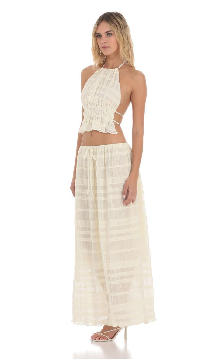 Damen ärmelloses Boho-Crop-Top mit elastischer Taillenraffung und plissierten Details Drune