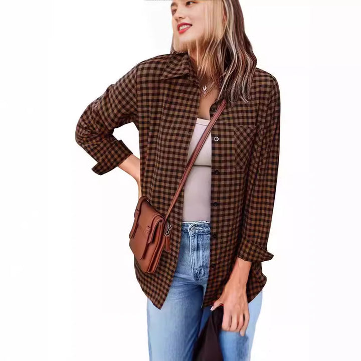 Femme Button-Up Gingham Check Shirt Drune