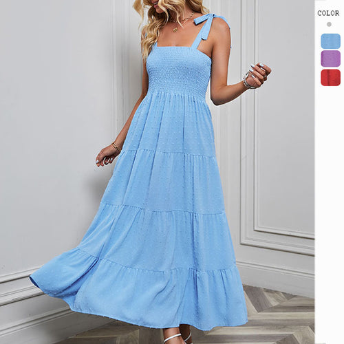 Damen Maxikleid mit zartem Smock-Oberteil und verstellbaren Trägern Drune