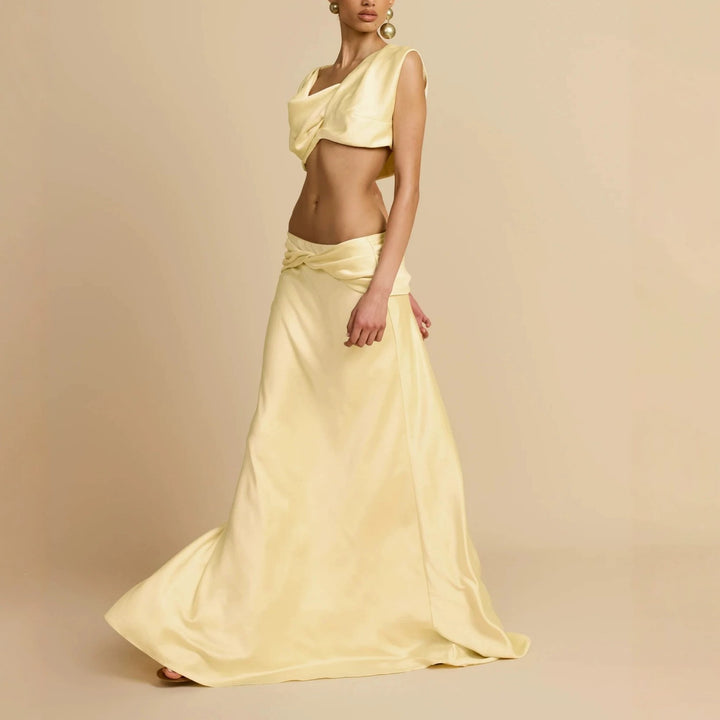Damen Elegantes bodenlanges Kleid mit drapierten Details Drune