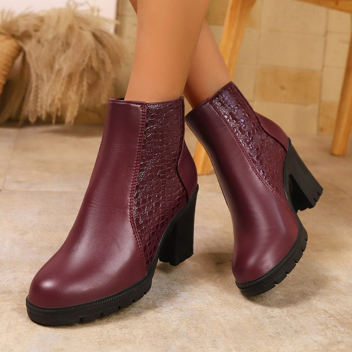 Damen nan elegante Ankle-Boots mit geflochtenem Cut-Out-Obermaterial, seitlichem Reißverschluss und komfortablem Blockabsatz Drune