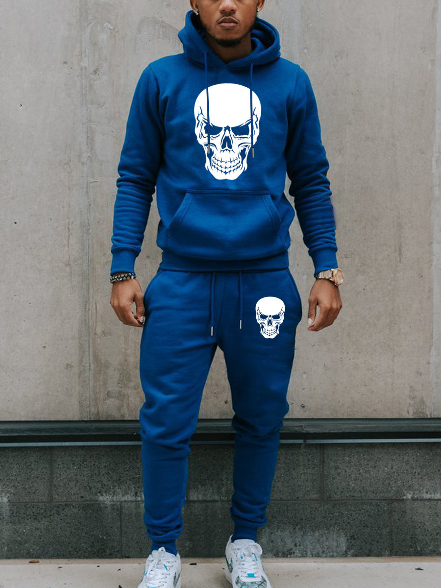 Herren Hoodie und Jogginghose Set mit künstlerischem Totenkopf-Design Drune
