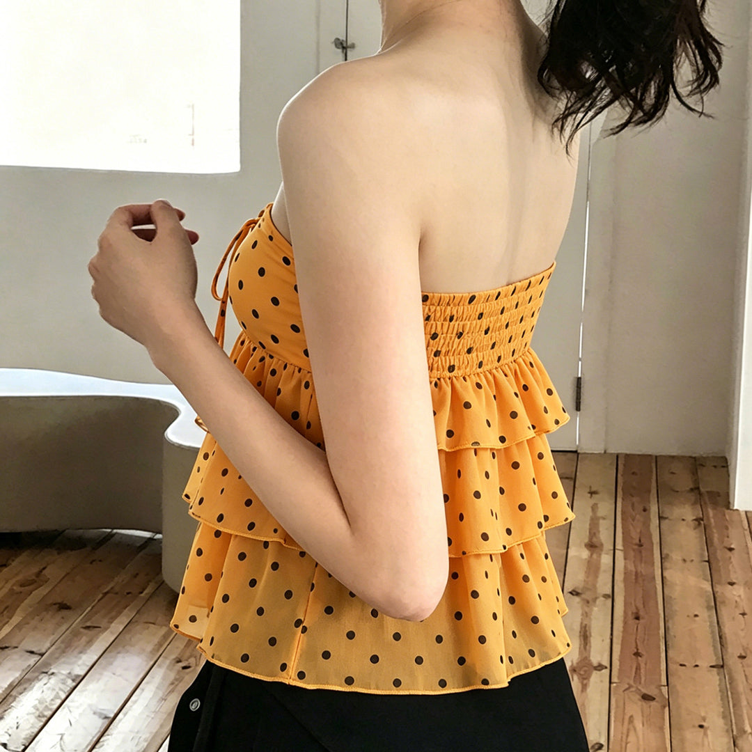Damen luftiges Spaghetti-Trägertop mit voluminösem Rüschendesign Drune