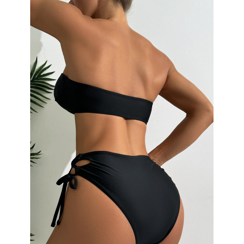 Damen Bandeau-Bikini mit raffiniertem Knotendesign und hohem Beinausschnitt Drune