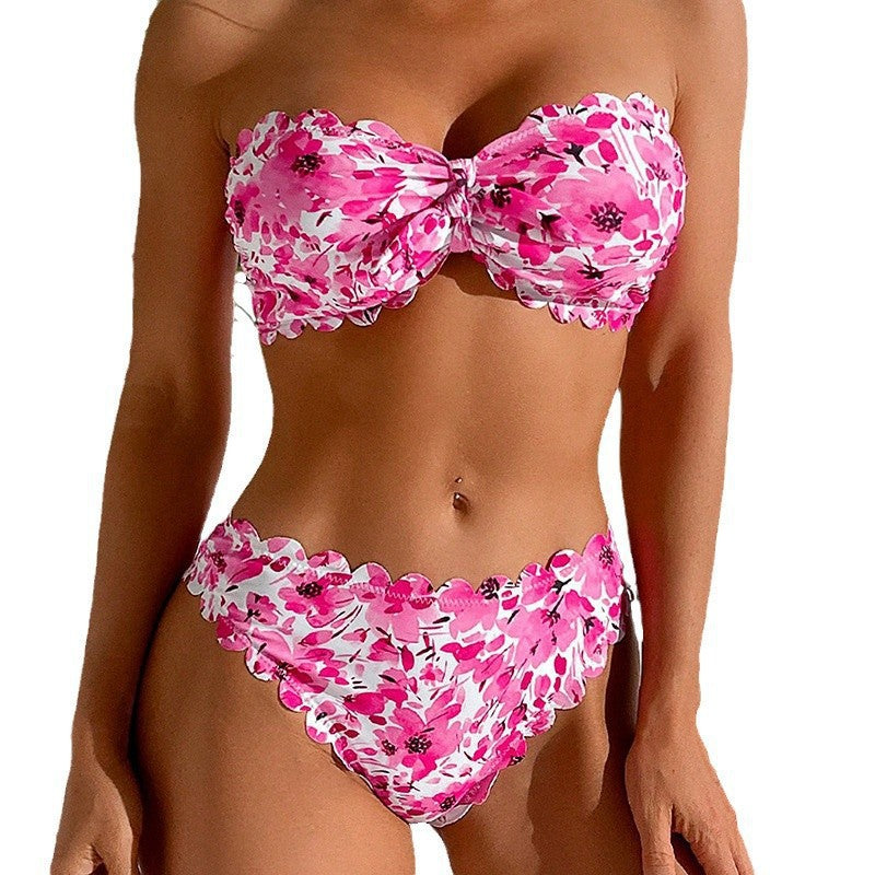 Damen Bandeau-Bikini mit floraler Stickerei Drune