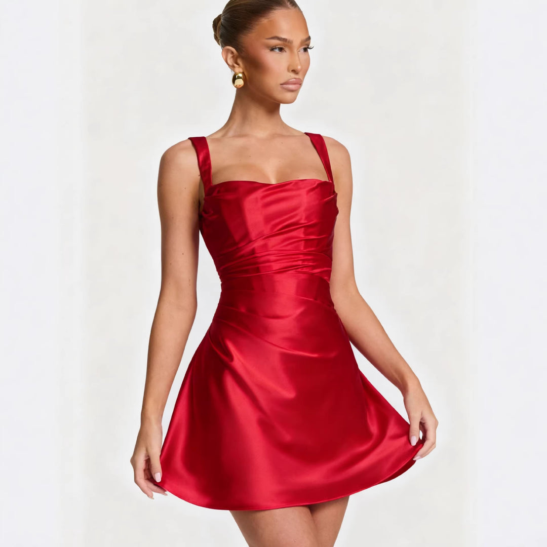 Damen Elegantes Cocktailkleid mit schickem Quadrat-Ausschnitt und fließendem Satin Drune