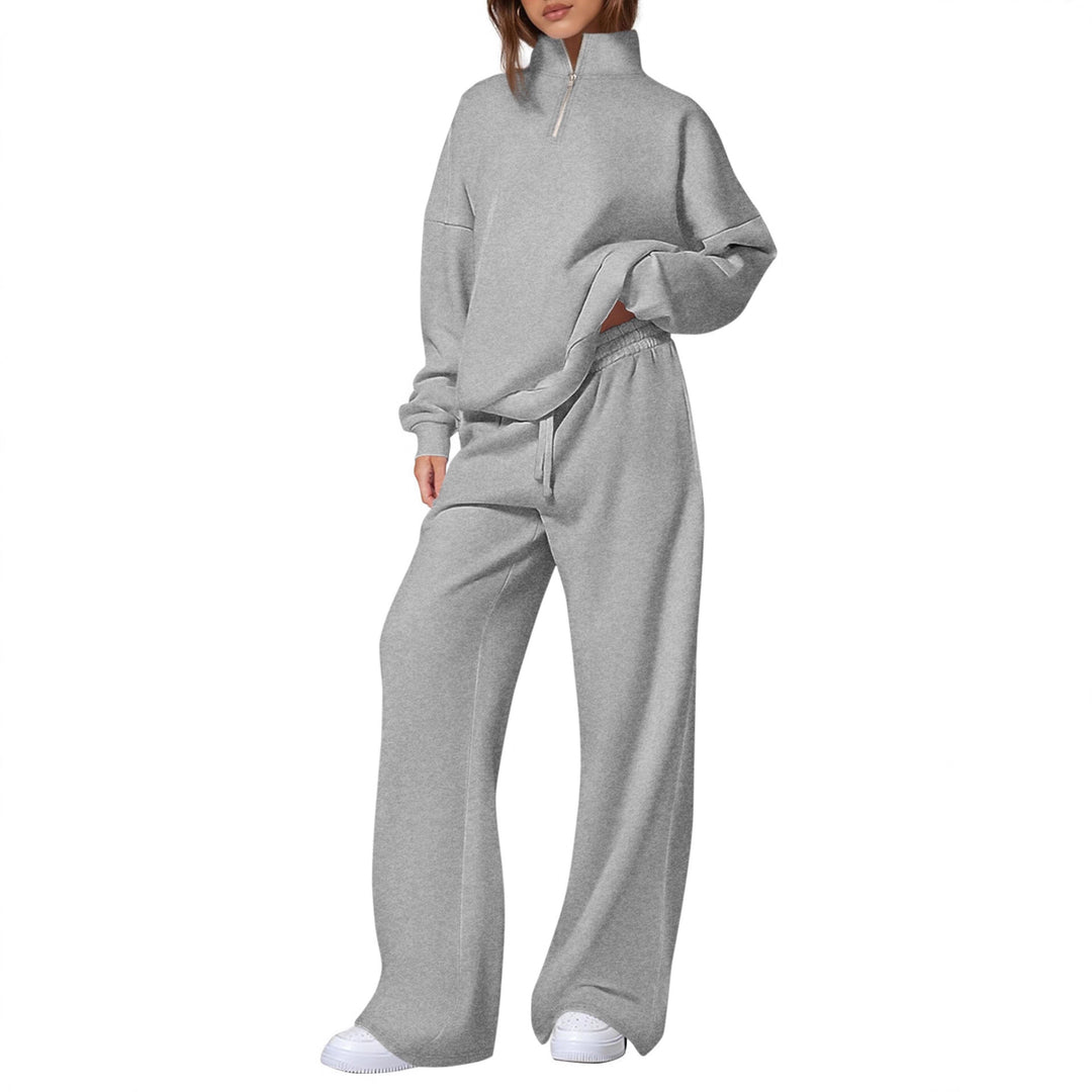 Damen lässiger Sweatpants-Set mit Stehkragen und Reißverschluss Drune