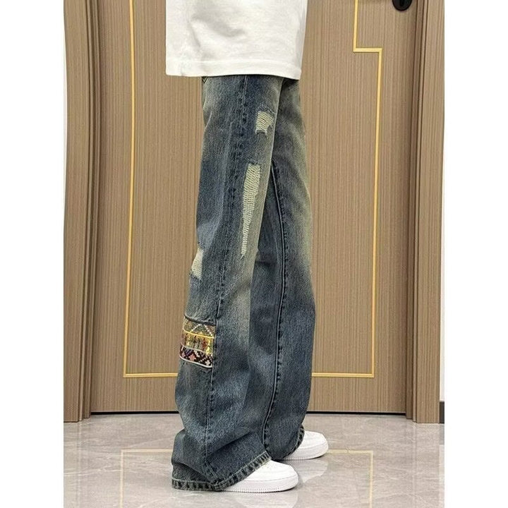 Herren trendige Jeans im lässigen Bootcut-Stil mit einzigartigen Applikationen Drune
