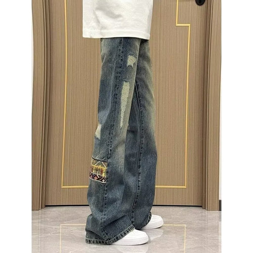 Herren trendige Jeans im lässigen Bootcut-Stil mit einzigartigen Applikationen Drune