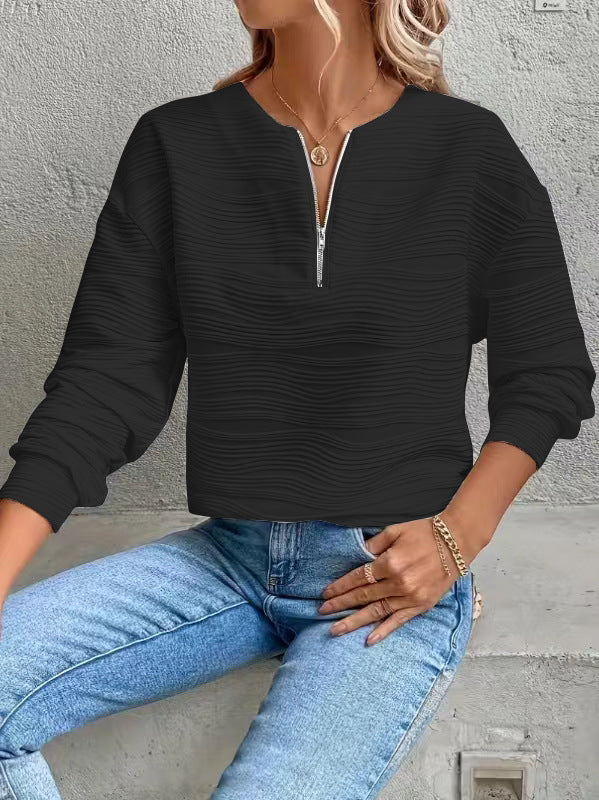 Damen Moderner Sweatshirt mit Halbreißverschluss und strukturiertem Design Drune