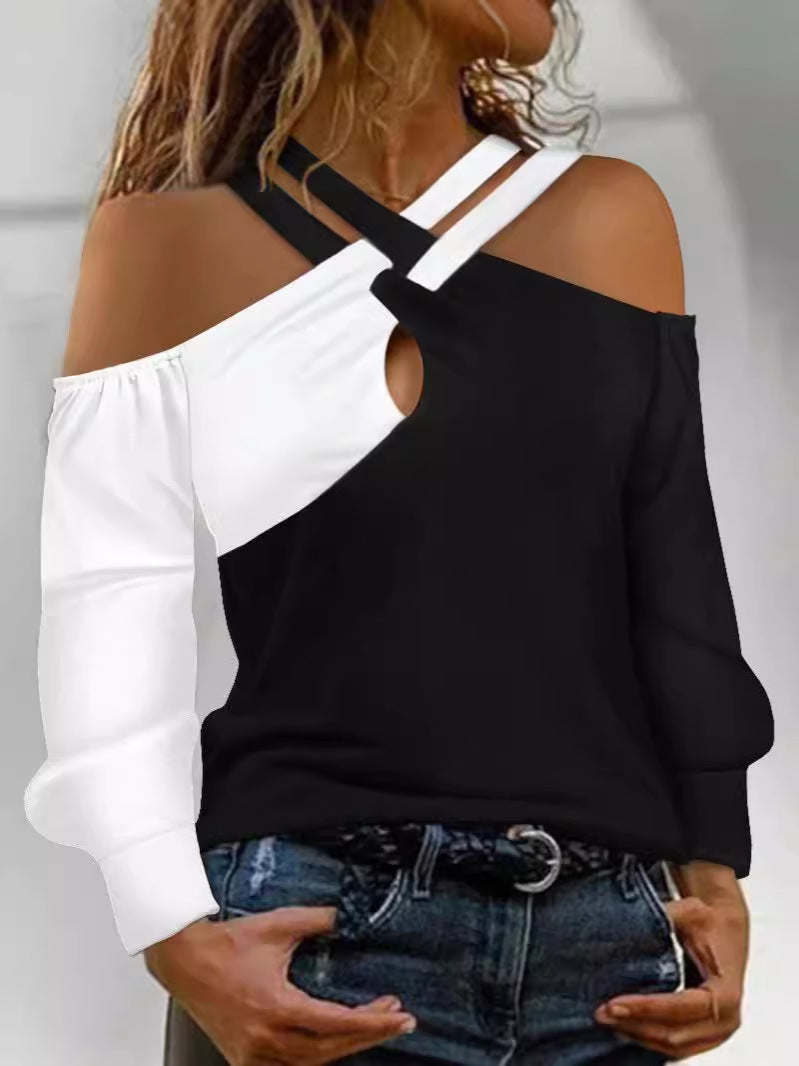 Damen Modisches Oberteil mit Cut-Out-Design und asymmetrischen Ärmeln Drune
