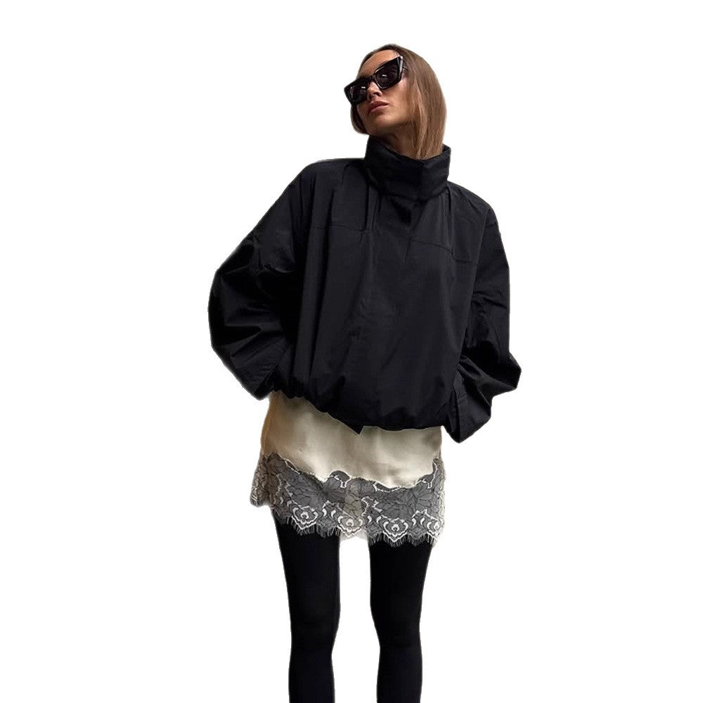 Damen lässige oversized Jacke mit hohem Kragen und verstellbarem Verschluss Drune