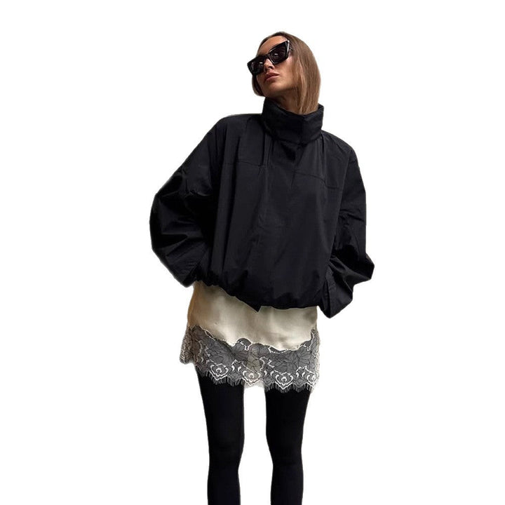 Damen lässige oversized Jacke mit hohem Kragen und verstellbarem Verschluss Drune