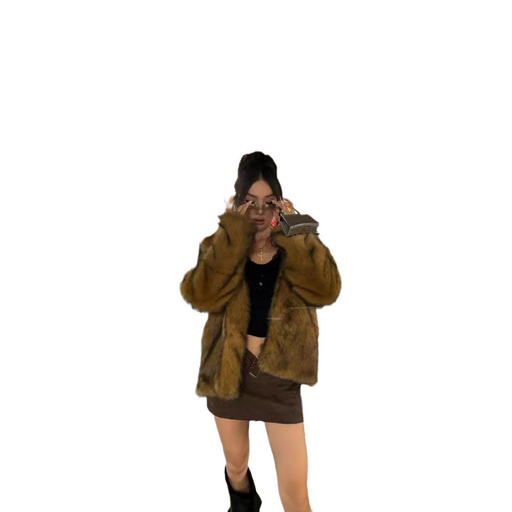 Damen Trendiger Kunstpelzjacke mit Tiermuster Drune