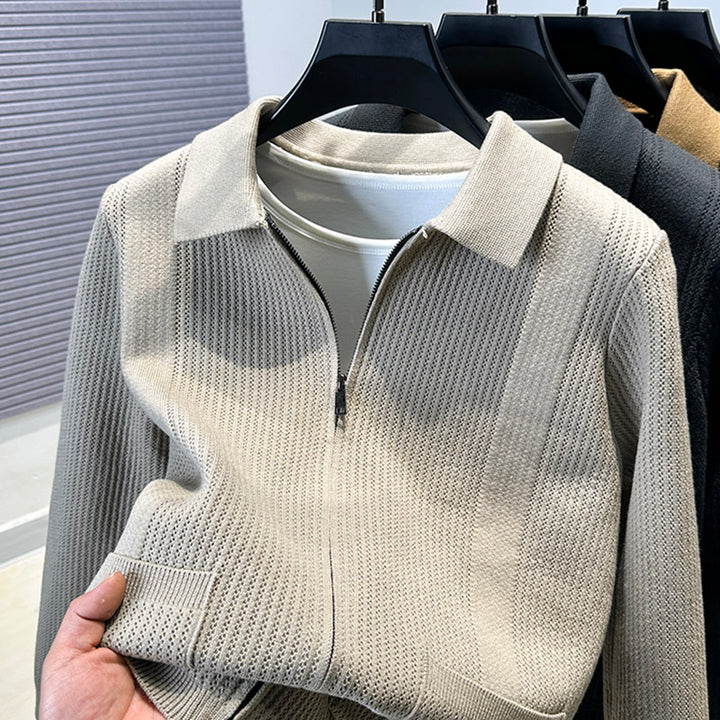 Damen Pullover mit strukturiertem Reißverschluss und klassischem Kragen Drune