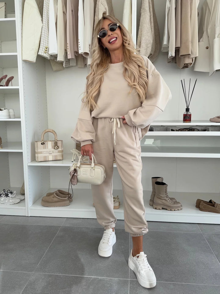 Damen Bequemes Freizeitset mit lässigem Sweatshirt und elastischen Jogginghosen Drune