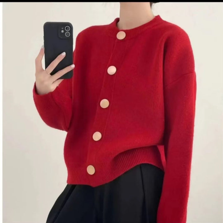 Damen Kuschelige Strickjacke mit großen Knöpfen und elegantem Design Drune