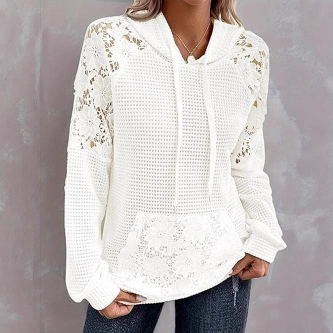 Damen Übergroßer Pullover mit Spitzendetails und Kängurutasche Drune