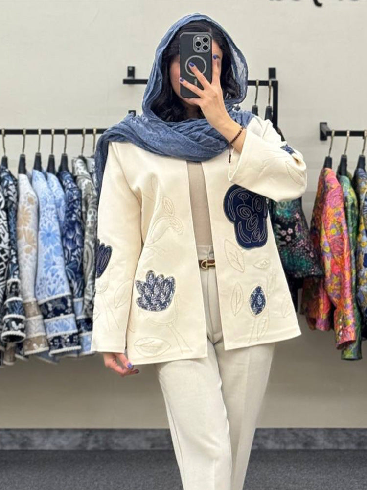 Damen modische Blazerjacke mit floralen Stickereien Drune