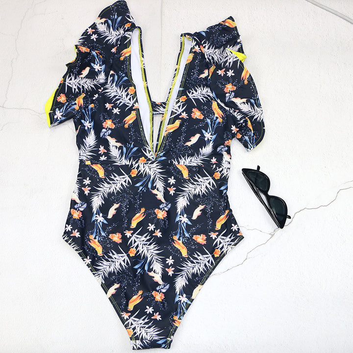 Damen Badeanzug mit floralem Design und frischem Wickelbund Drune