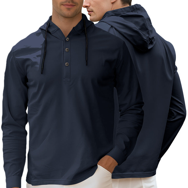 Herren nan Kapuzen-Henley Langarmshirt aus leichtem Stretchjersey mit Kordelzug Drune