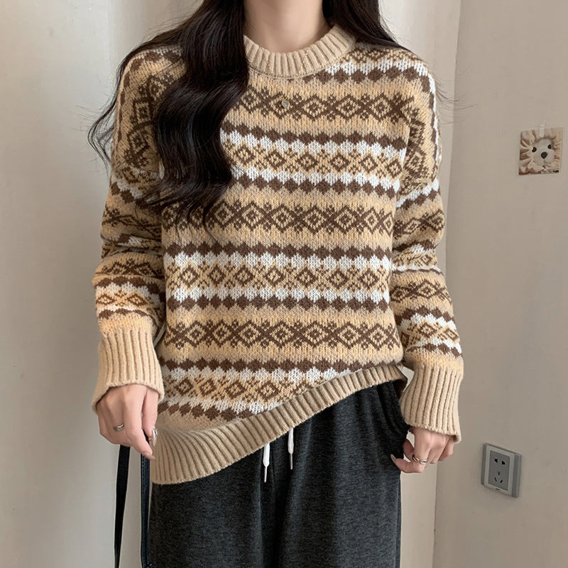 Damen Pullover mit geometrischem Norwegermuster und Lockere Passform Drune
