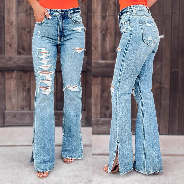 Damen Ripped Flared Jeans Drune