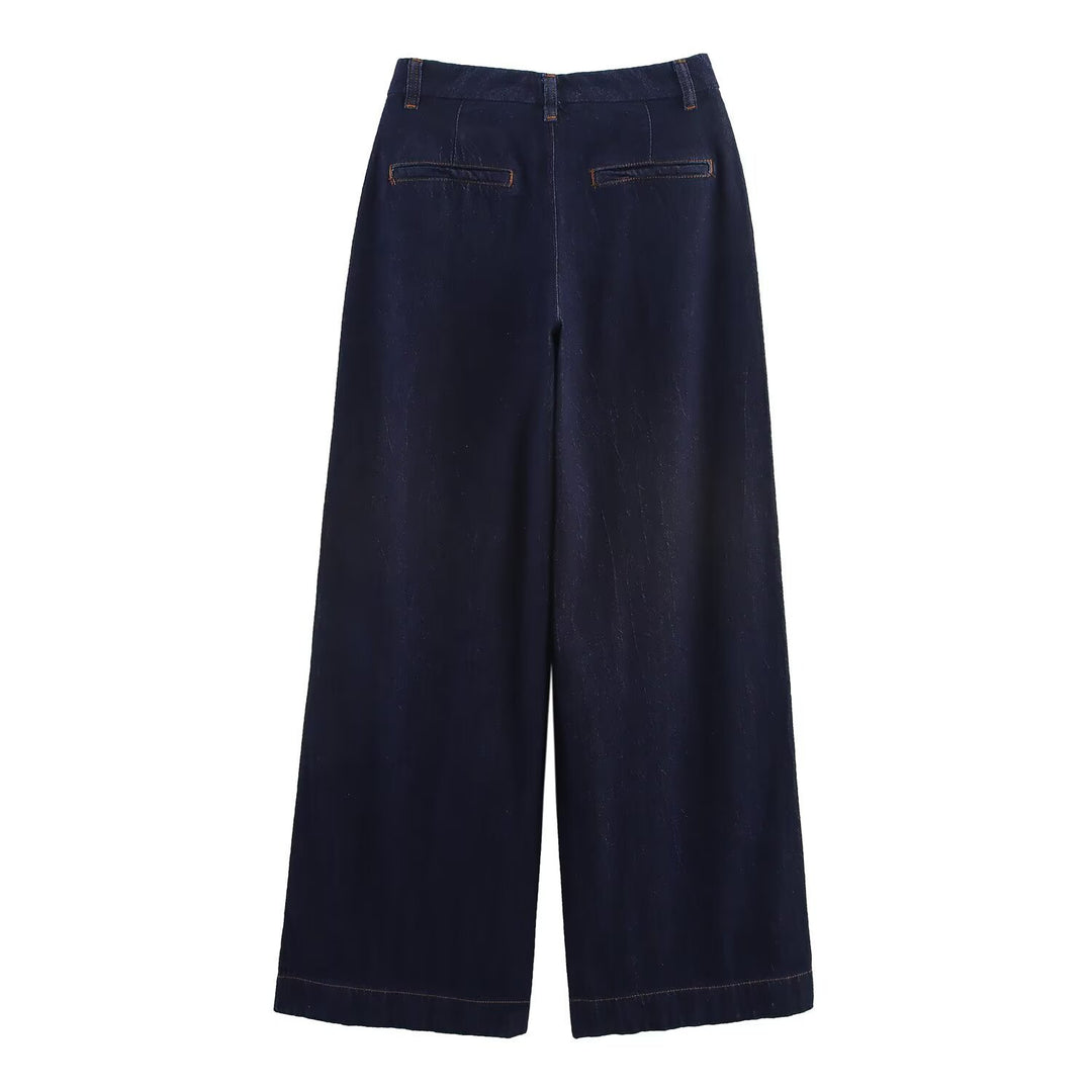 Damen weite Jeanshose mit eleganter Taillierung und seitlichen Eingrifftaschen Drune