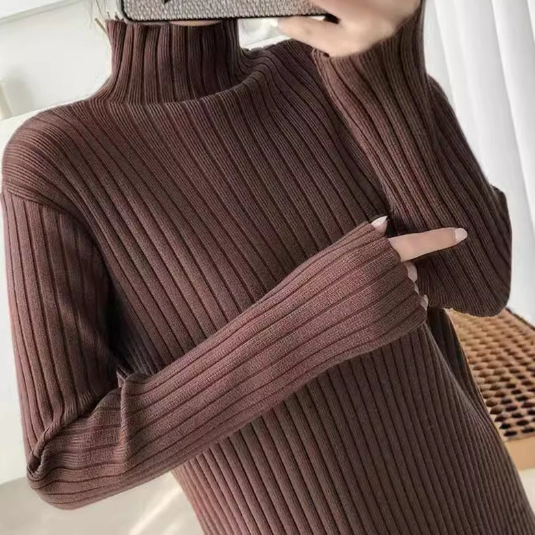 Damen Strickkleid mit feiner Rippstruktur und hohem Kragen Drune