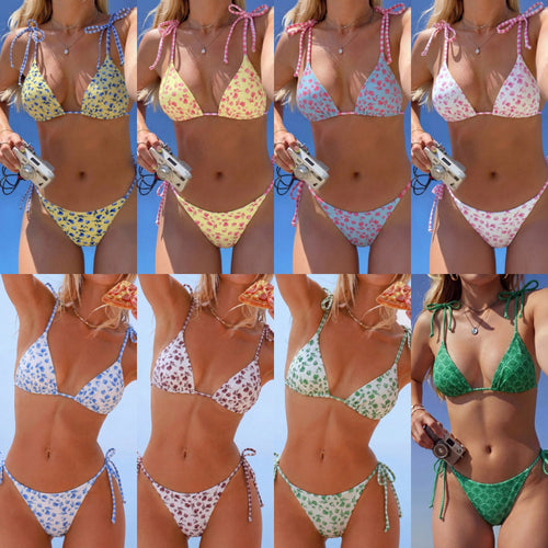 Damen Triangel-Bikini mit verspieltem Blütenmuster Drune
