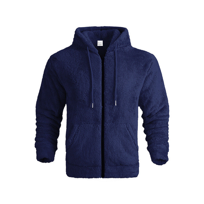 Herren kuschelige Fleecejacke mit hochschließendem Kragen und Kängurutaschen Drune
