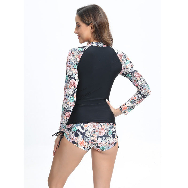Damen Surfanzug-Set mit langärmligem Oberteil und modischem Blumenmuster Drune