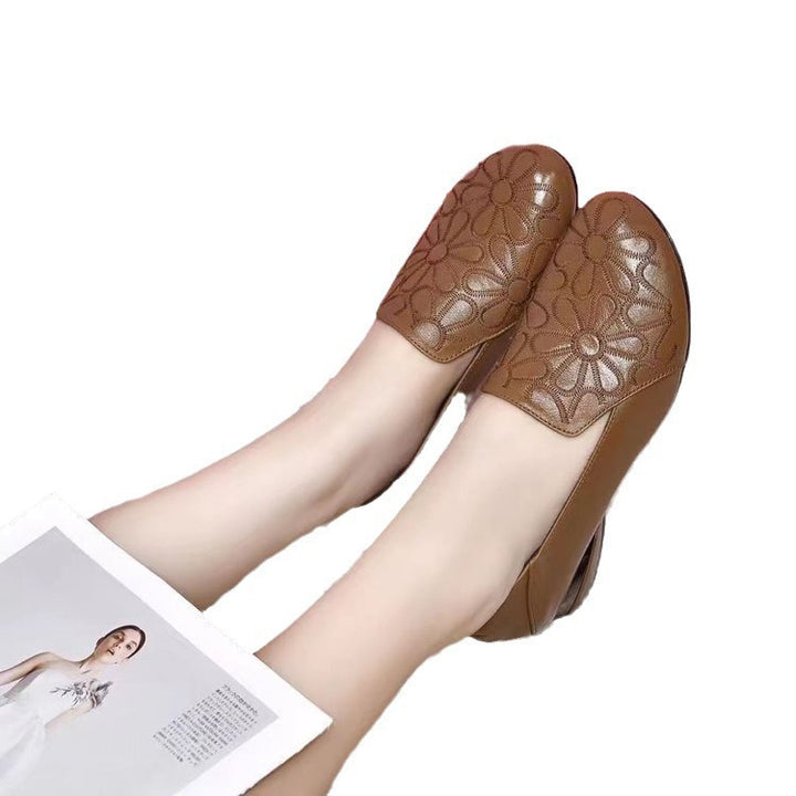 Damen nan elegante gepolsterte Lederloafer mit floral geprägter Oberfläche und mittelhohem Blockabsatz Drune