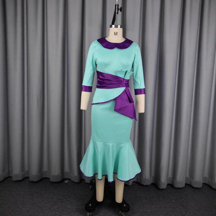 Damen elegantes Kleid mit modischem Kragen und asymmetrischem Taillendetail Drune