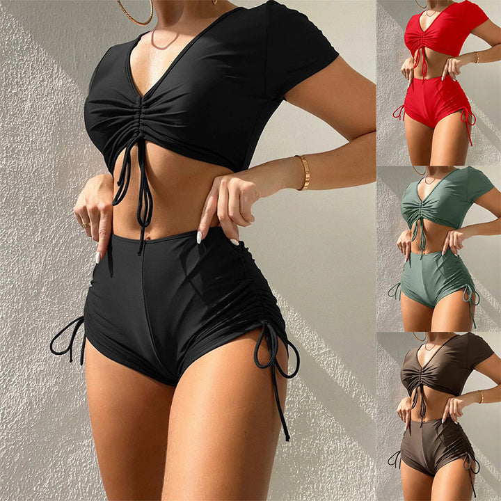 Damen Sport-Bikini mit floralem Design und hohem Bund Drune