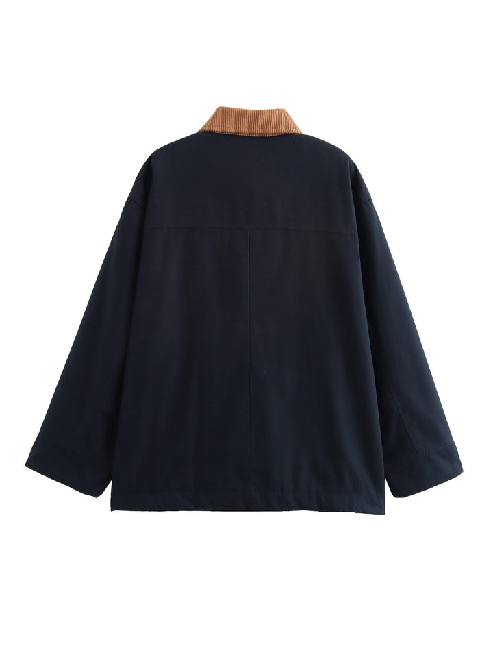 Damen lässige Übergangsjacke mit cordartigem Kragen und praktischen Taschen Drune