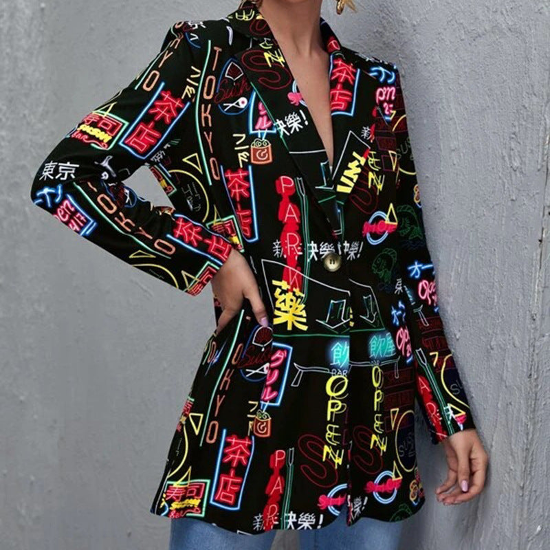 Damen Modische Blazerjacke mit aufregendem Comic-Design und lässigem Schnitt Drune