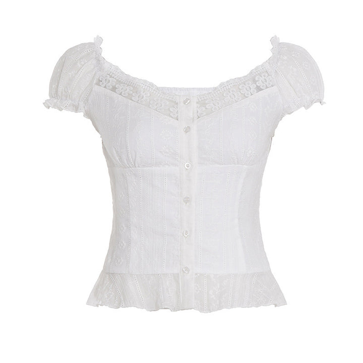 Damen Elegantes Blusenoberteil mit verspielten Puffärmeln und Knopfleiste Drune