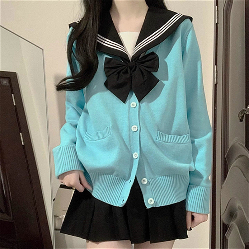 Damen College Strickjacke mit klassischem Kragen und dekorativem Schleifen-Design Drune