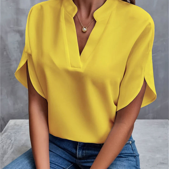 Drune V-Ausschnitt Damen Kurzarm-Shirt
