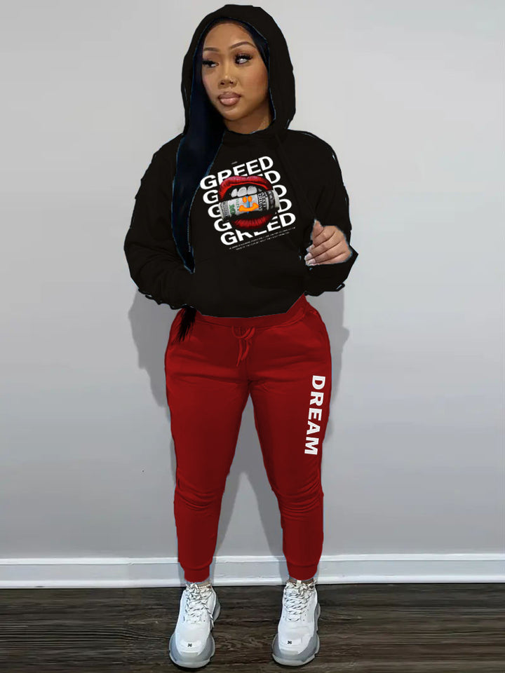 Damen Hoodie und Jogginghose Set mit kreativem Print Drune