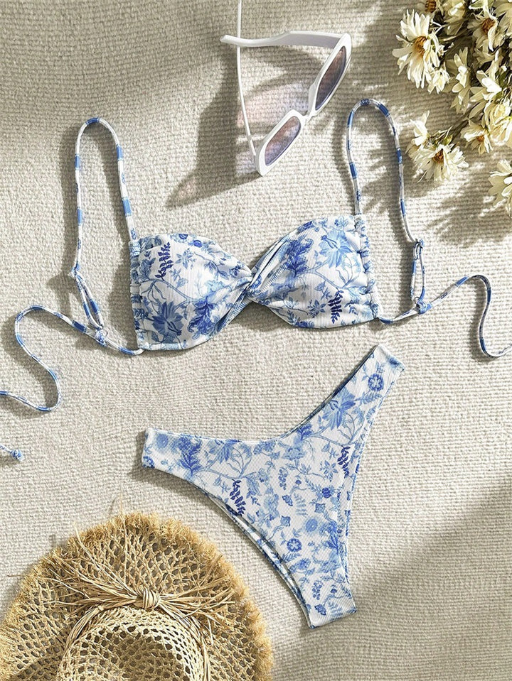 Damen Verschnörkelter Bikini mit floralem Design Drune