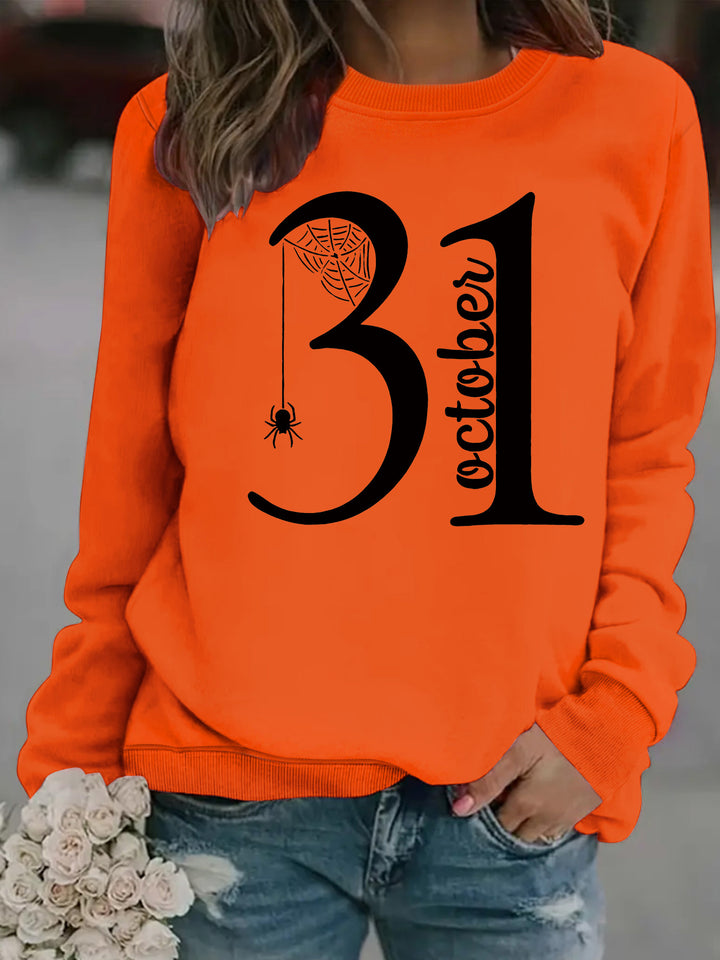 Damen Sweatshirt mit kreativem Halloween-Motiv und bequemer Passform Drune