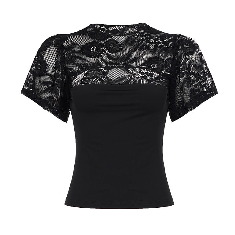 Damen elegantes Spitzenoberteil mit voluminösen Ärmeln Drune