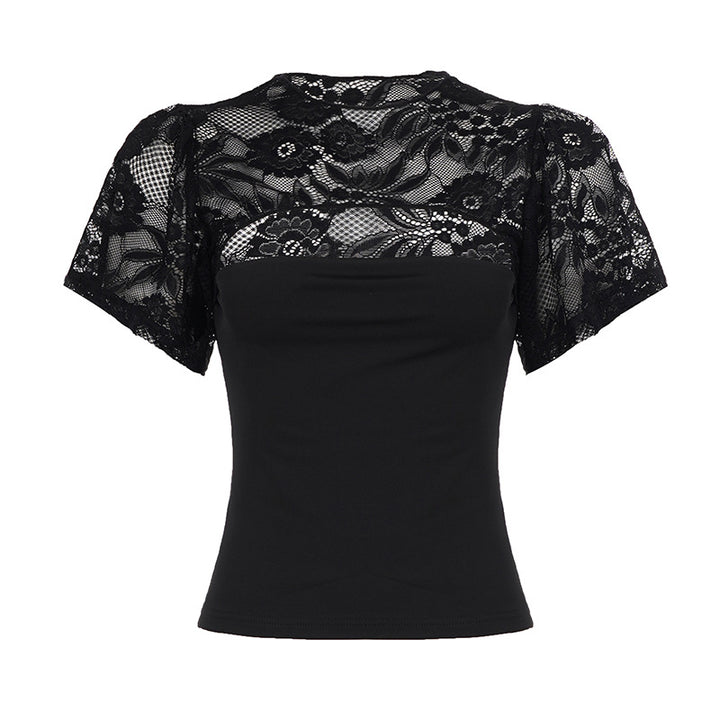 Damen elegantes Spitzenoberteil mit voluminösen Ärmeln Drune