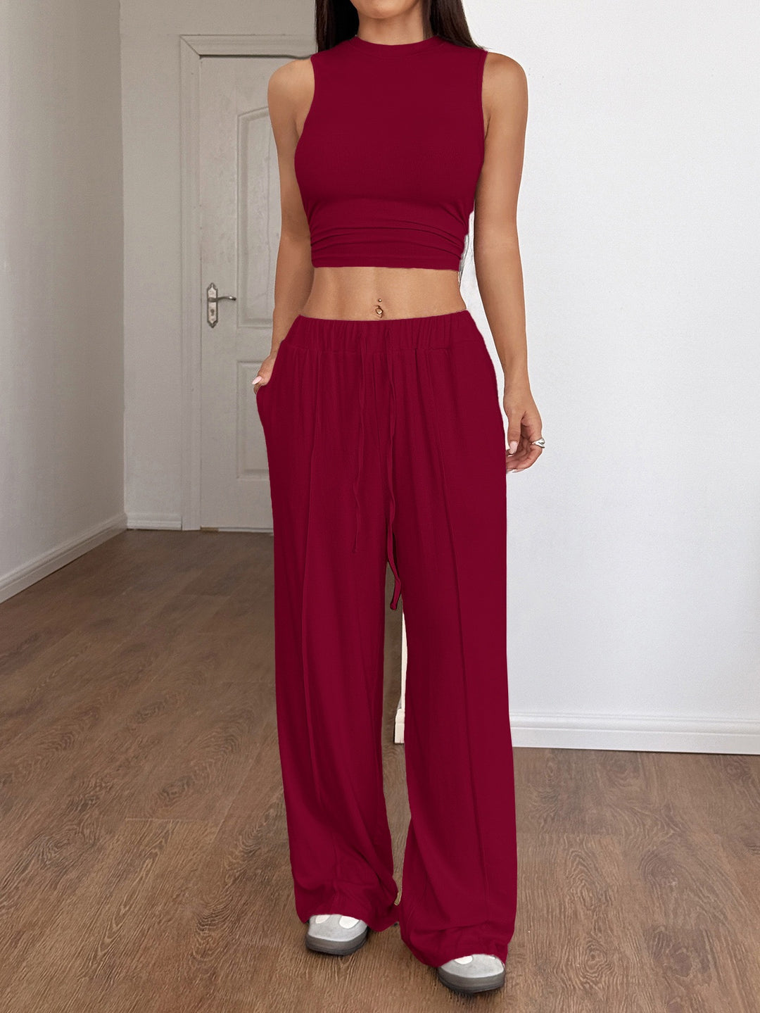 Damen Lounge-Set mit ärmellosem Oberteil und weiten Hosen Drune