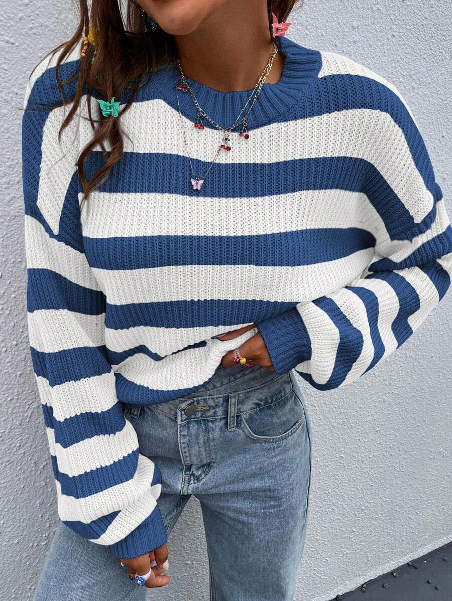 Damen Lässiger Strickpullover mit modernen Streifen in Strukturwaren Drune